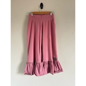 Matilda Jane Pants Womens M Pink Pull On Big Ruffle Wide Leg Flare Boho Crop